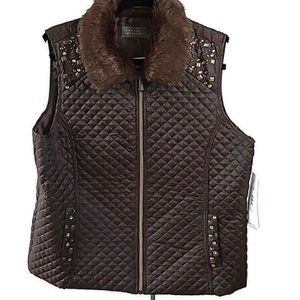 Quilted style vest with rhinestone embellishments NEW size L